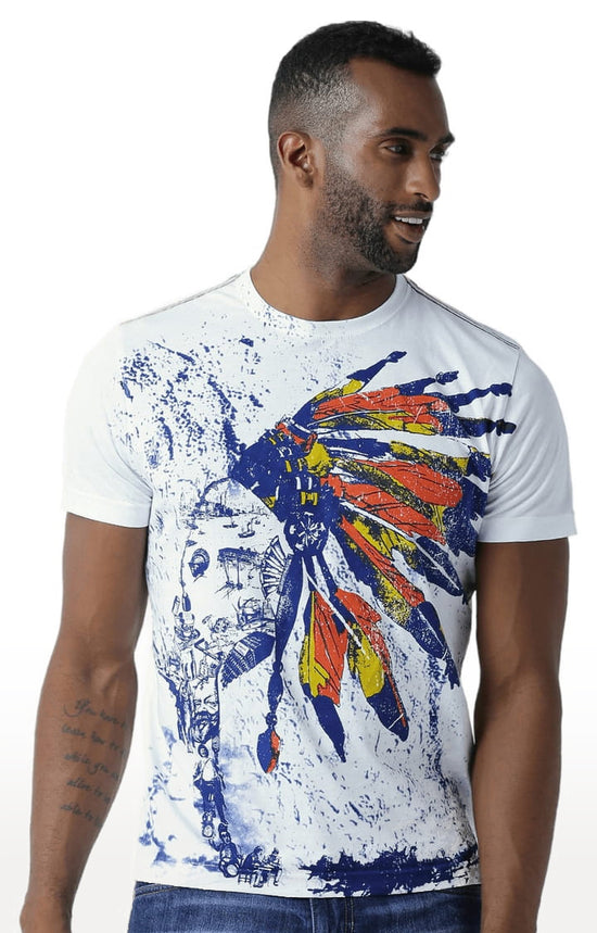 Huetrap White Mens Short Sleeve Graphic Printed Tshirt-HT17MKGRAWHT00316