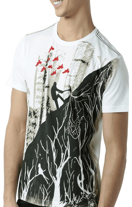 Huetrap White Mens Short Sleeve Graphic Printed Tshirt-HT12MKGRAWHT00064