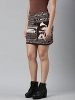 Women Self Design Brown Pencil Mini Skirt-808-Brown