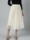 Women Solid Cream Flared Midi Skirt-809-Cream