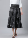 Women Solid Grey Tiered Midi Skirt-811-Grey