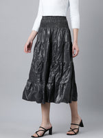 Women Solid Grey Tiered Midi Skirt-811-Grey