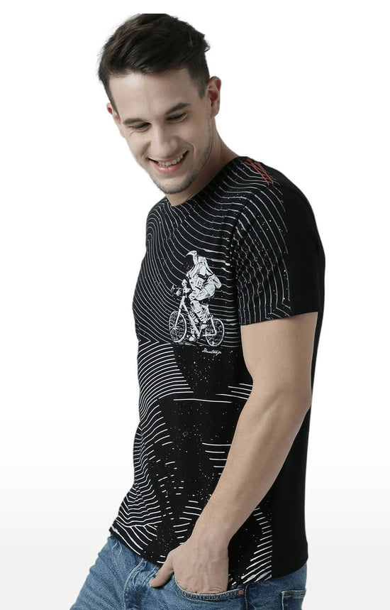 Huetrap Black Mens Short Sleeve Graphic Printed Tshirt-HT17MKGRABLK00864