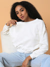 Women Solid Off White Drop Shoulder Pullover-821-Offwhite