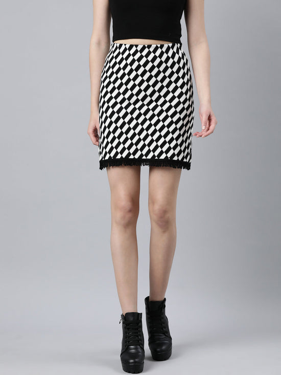 Women Geometric Pencil Black Mini Skirt-836-Black