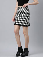 Women Geometric Pencil Black Mini Skirt-836-Black