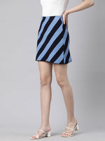 Women Striped Blue Pencil Mini Skirt-838-Blue