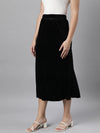 Women Solid Black A-Line Midi Skirt-8506-Black