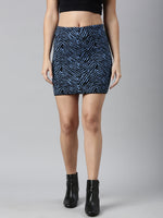 Women Abstract Blue Pencil Mini Skirt-850-Blue