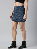 Women Abstract Blue Pencil Mini Skirt-850-Blue