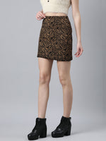 Women Abstract Pencil Brown Mini Skirt-850-Brown