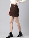 Women Solid Brown Pencil Mini Skirt-852-Brown