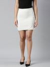 Women Solid Cream Pencil Mini Skirt-853-Cream