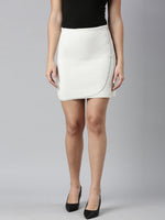 Women Solid Cream Pencil Mini Skirt-853-Cream