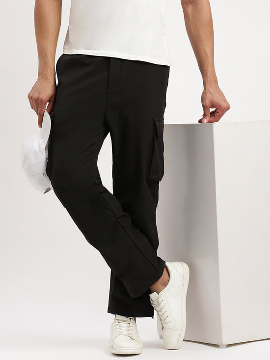 Men Slim Fit Solid Black Track Pant-8556-Black