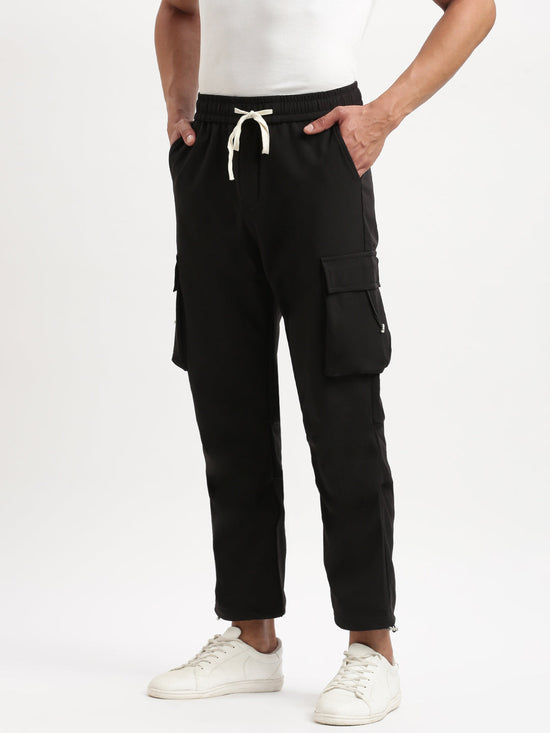 Men Slim Fit Solid Black Track Pant-8556-Black