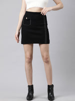 Women Self Design Black Pencil Mini Skirt-855-Black