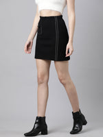 Women Self Design Black Pencil Mini Skirt-855-Black