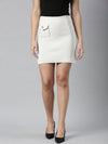 Women Self Design Cream Pencil Mini Skirt-855-Cream