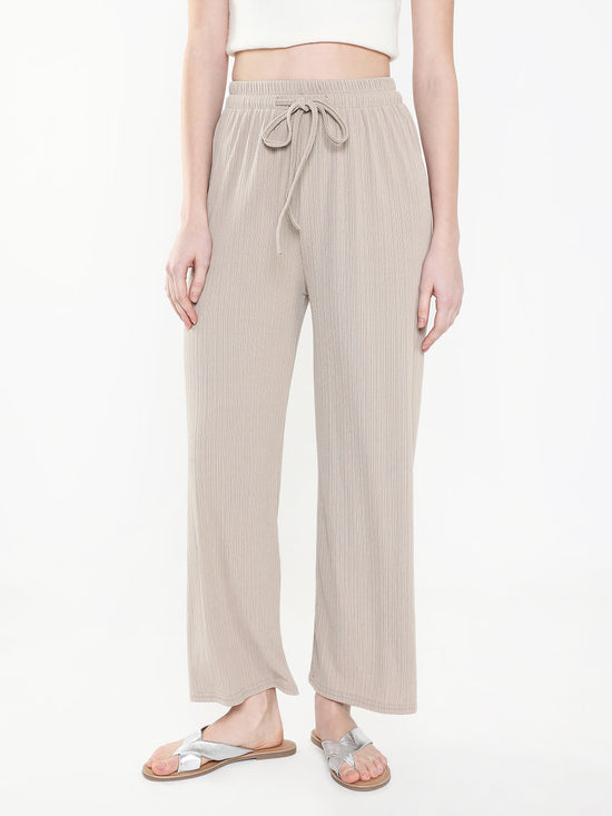 Women Solid Beige Trouser-8622-Beige