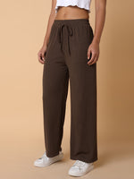 Women Flat Front Solid Brown Trousers-8622-Brown