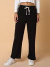 Women Flat Front Solid Black Trousers-8627-Black