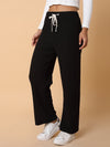 Women Flat Front Solid Black Trousers-8627-Black