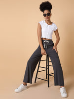 Women Flat Front Solid Grey Trousers-8627-Grey