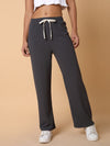 Women Flat Front Solid Grey Trousers-8627-Grey