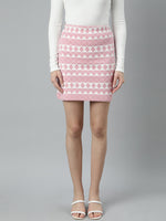 Women Geometric Pencil Pink Mini Skirt-863-Pink