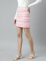 Women Geometric Pencil Pink Mini Skirt-863-Pink