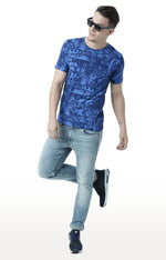 Huetrap Blue Mens Short Sleeve Graphic Printed Tshirt-HT17MKGRALNY00680