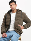 Men Mock Collar Brown Solid Reversible Puffer Jacket comes with Detachable Hoodie-88110-Brown