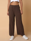 Women Flat Front Solid Brown Trousers-8826-1-Brown