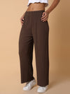 Women Flat Front Solid Brown Trousers-8826-1-Brown