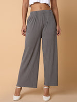 Women Flat Front Solid Grey Trousers-8826-1-Grey