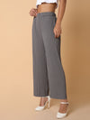 Women Flat Front Solid Grey Trousers-8826-1-Grey