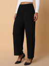 Women Flat Front Solid Black Trousers-8826-Black