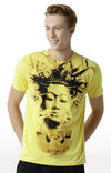 Huetrap Yellow Mens Short Sleeve Graphic Printed Tshirt-HT16MKGRAYLW00279