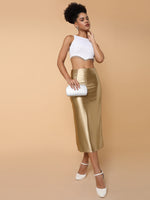 Women Solid Gold A Line Skirt-8869-Gold