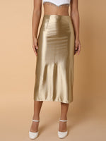 Women Solid Gold A Line Skirt-8869-Gold