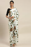 Avanshee Women's Latest Floral Printed Satin Saree With Unstiched Blouse-7046-WHITE-BLACK