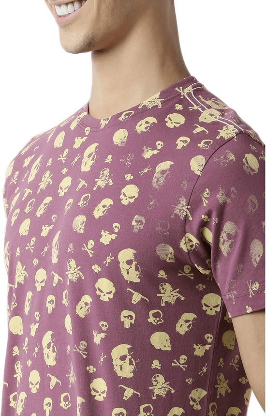 Huetrap Maroon Mens Short Sleeve Graphic Printed Tshirt-HT15MKGRAPLU00068