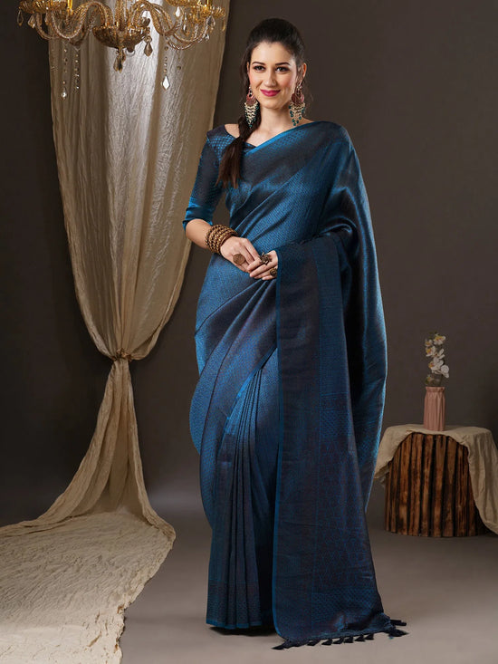 Saree Mall Women's Georgette Teal Blue Woven Design Woven Saree With Blouse Piece-8ALEKHA8003