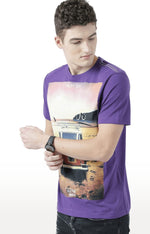 Huetrap Purple Mens Short Sleeve Graphic Printed Tshirt-HT17MKGRARPP00555