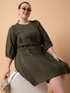 Women Solid Olive Fit and Flare Dress-8I-6059-Olive