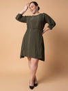 Women Solid Olive Fit and Flare Dress-8I-6059-Olive