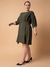 Women Solid Olive Fit and Flare Dress-8I-6059-Olive