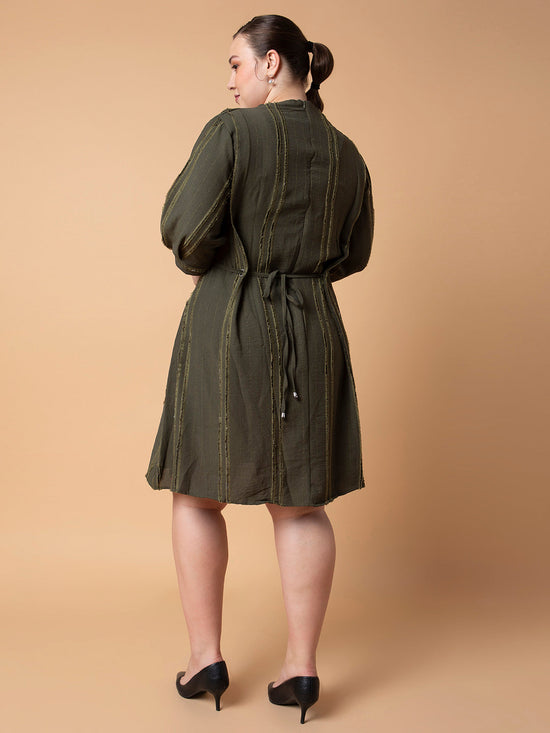 Women Solid Olive Fit and Flare Dress-8I-6059-Olive