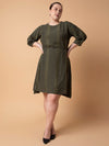 Women Solid Olive Fit and Flare Dress-8I-6059-Olive